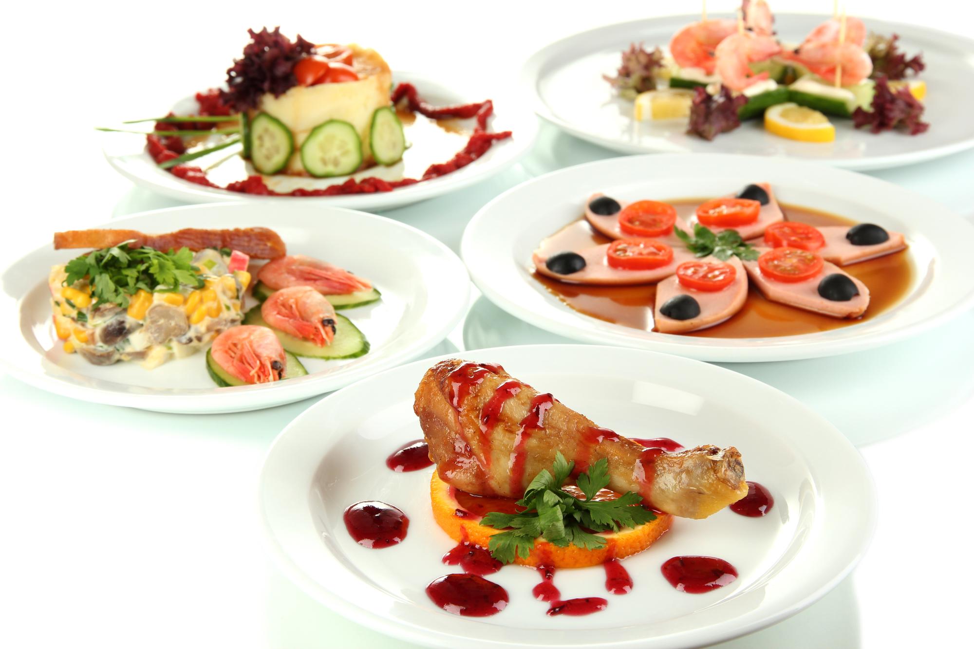 Collection of plated dishes for course brochure